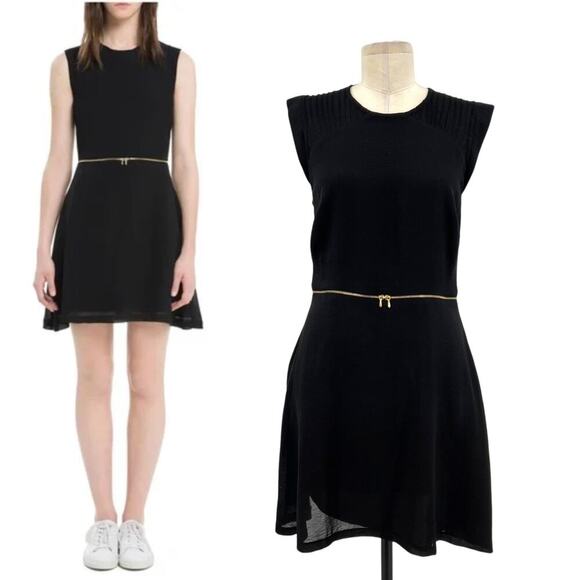Sandro Ravissante Black Dress Gold Zipper Waist Mini‎ Size 3 / US 8 - Picture 1 of 14